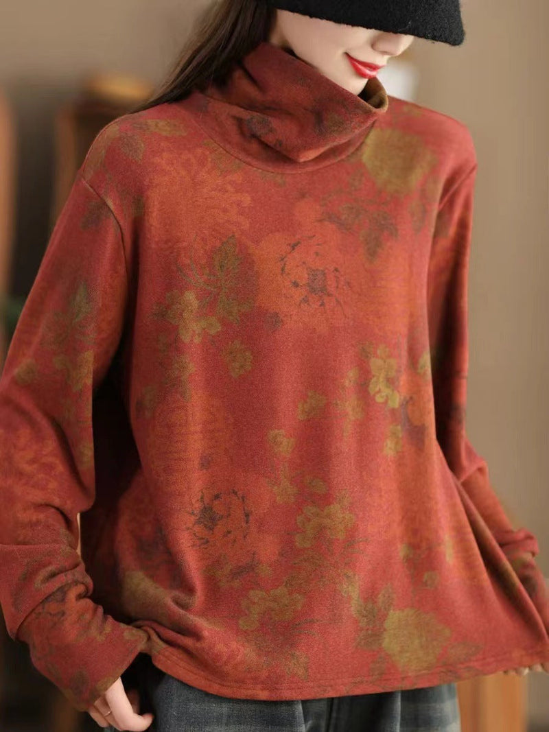 Autumn Flower Turtleneck Sweatshirt Ak1023