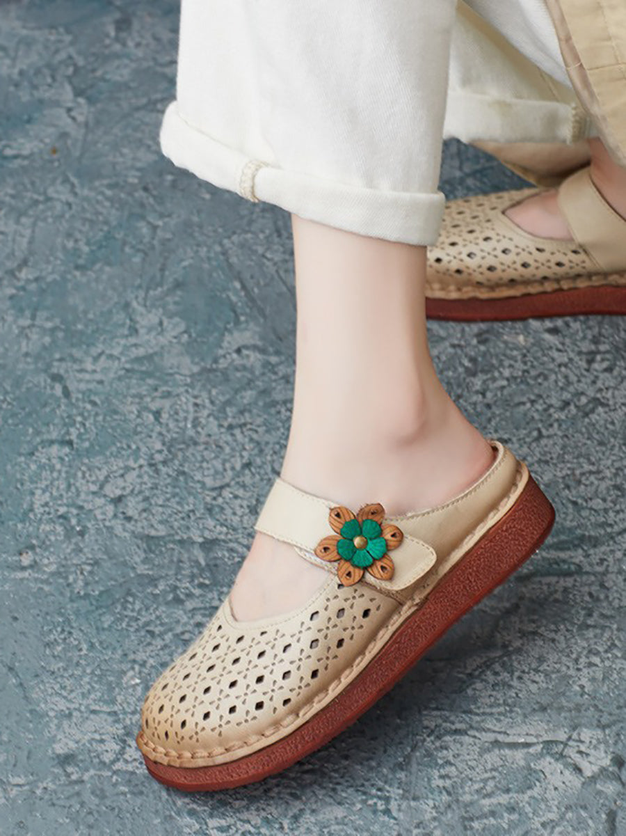 Summer Retro Leather Cutout Shoes Zz1012