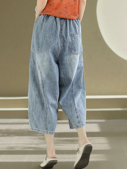 Artsy Flower Embroidery Denim Harem Pants As1006