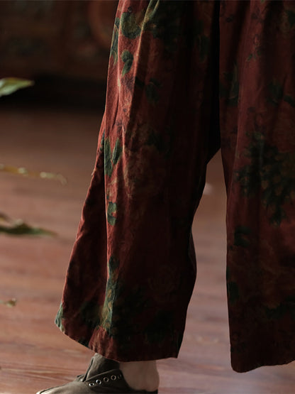 Autumn Retro Flower Cotton Wide-leg Pants As1024