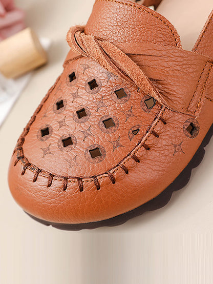 Leather Cutout Spliced Low Heel Shoes Rr1047