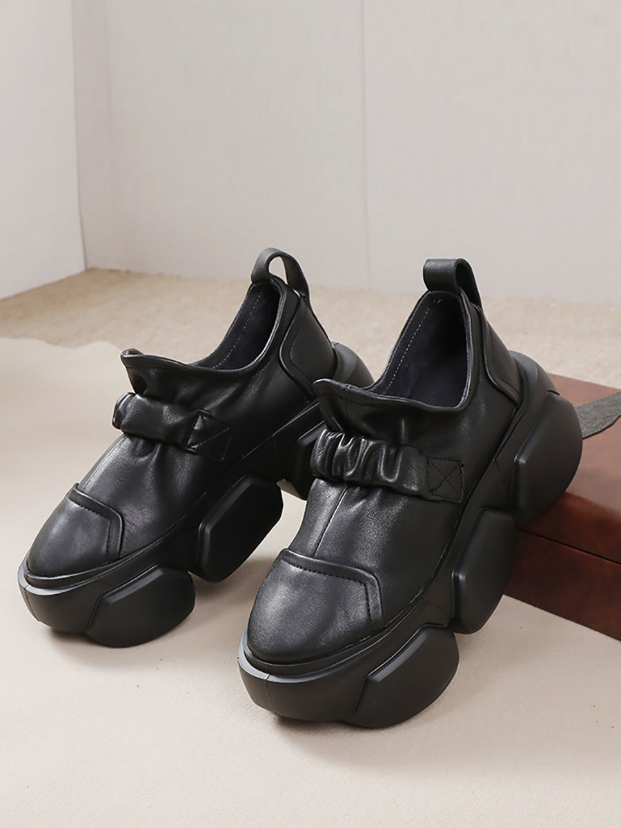 Autumn Stylish Soft Leather Platform Shoes Ah1001