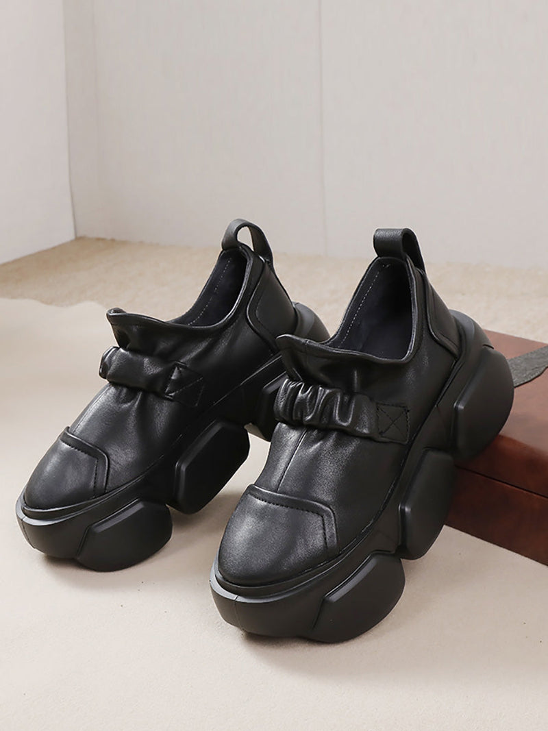 Autumn Stylish Soft Leather Platform Shoes Ah1001