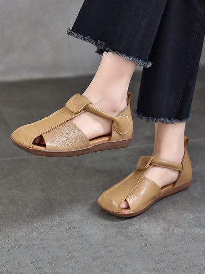 Summer Soft Leather Spliced Flat Sandals Zz1027