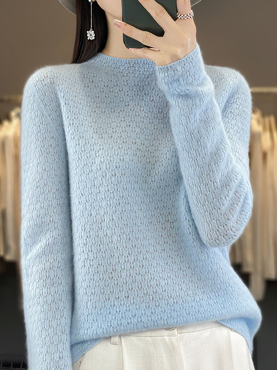 Autumn Knit 100%wool O-neck Sweater Wu010