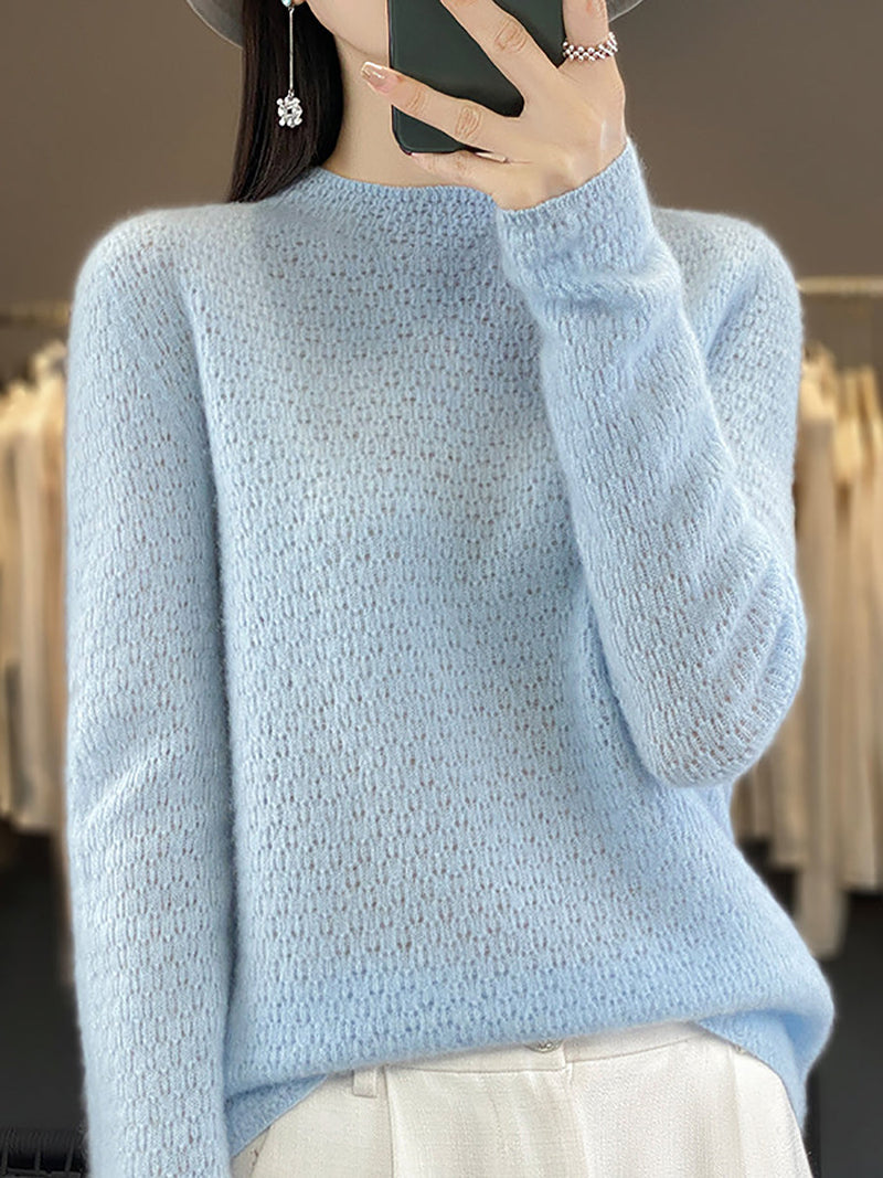 Autumn Knit 100%wool O-neck Sweater Wu010