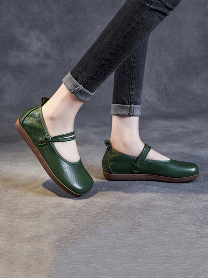 Leather Square Toe Flat Shoes At1040