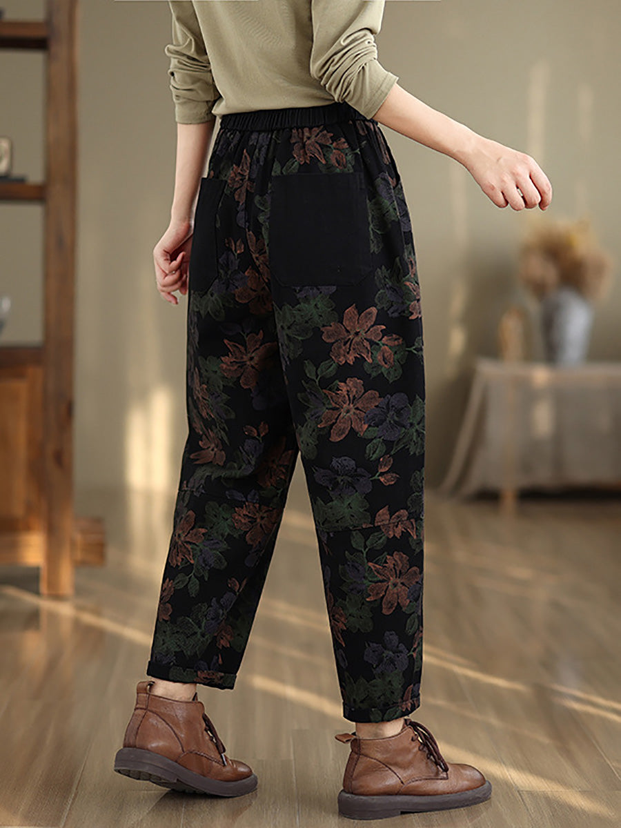 Autumn Flower Cotton Harem Pants Ai1038