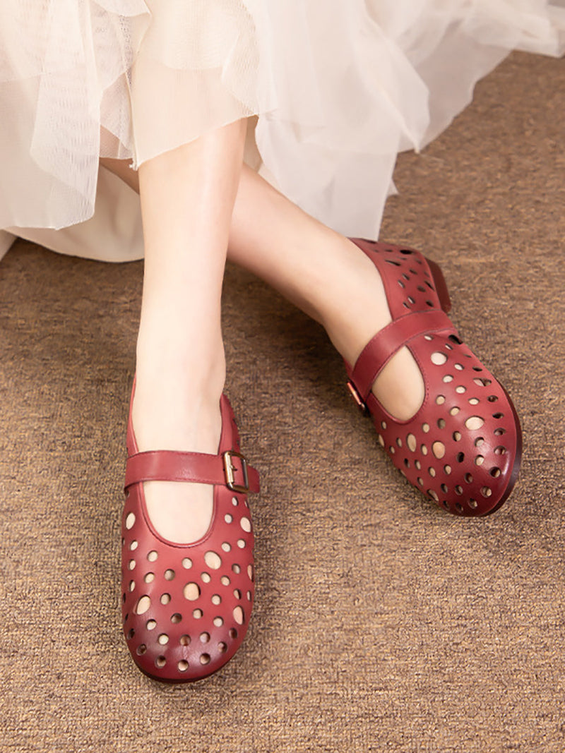 Leather Soft Cutout Low Heel Shoes Ll028