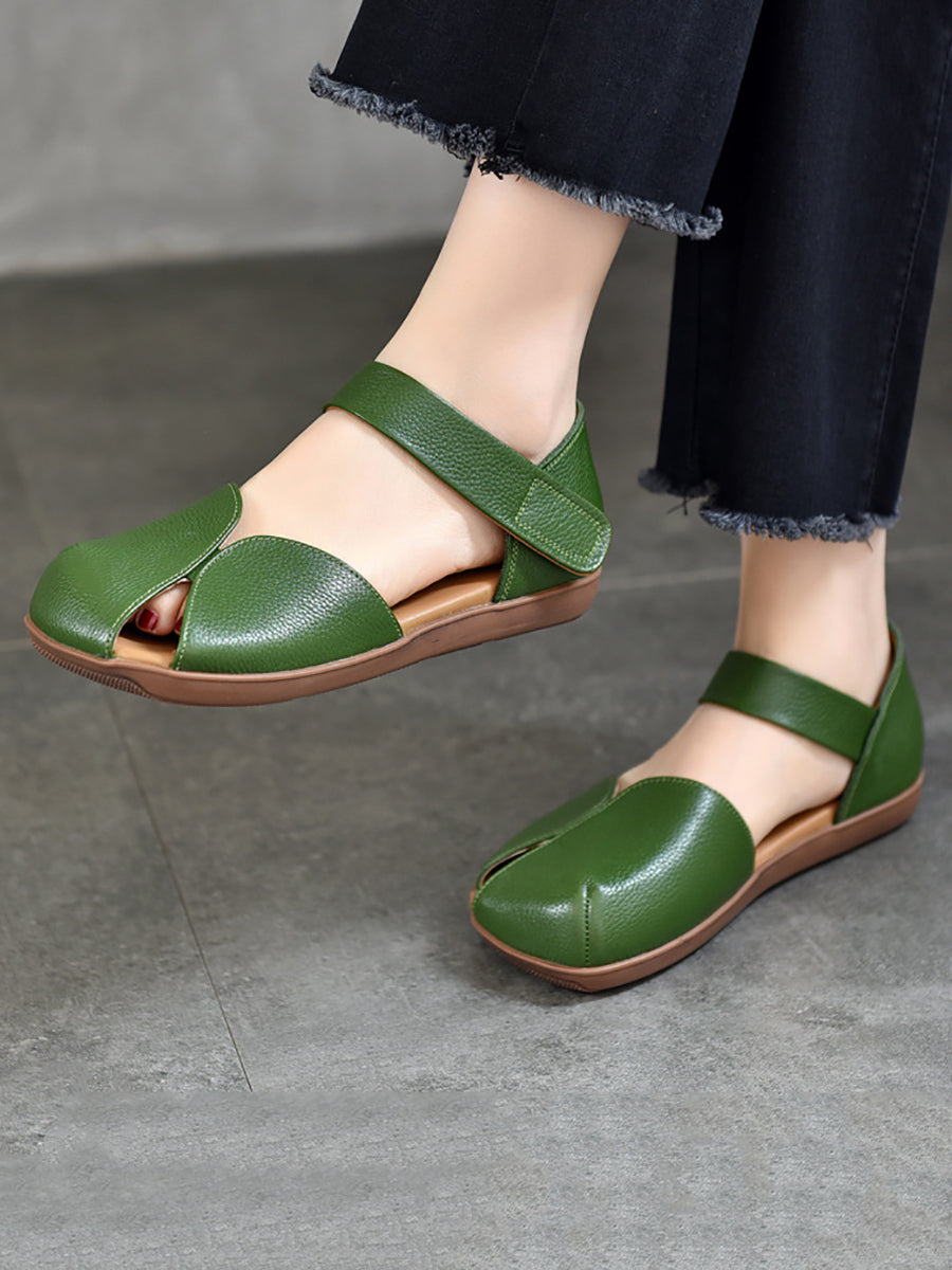 Summer Leather Soft Spliced Flat Sandals Zz1025