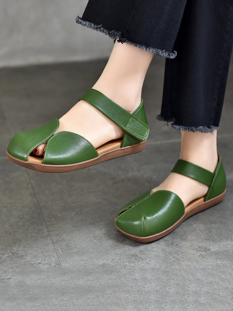 Summer Leather Soft Spliced Flat Sandals Zz1025