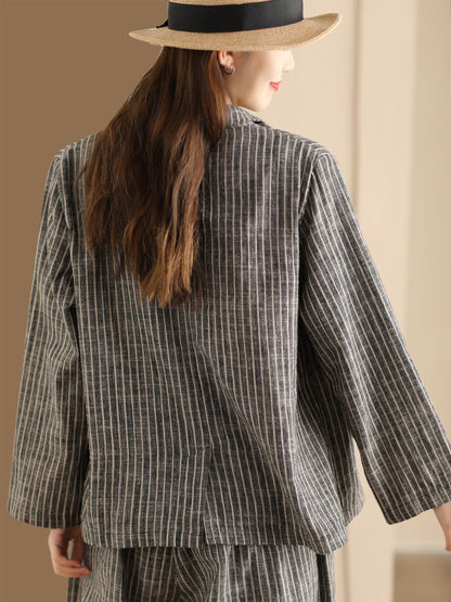 Stripe Spring Linen Shirt+pants Ii1057