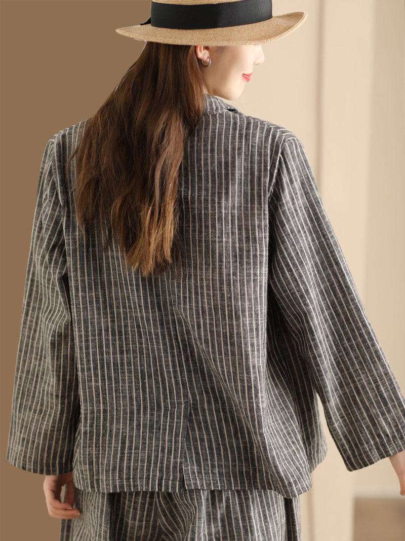 Stripe Spring Linen Shirt+pants Ii1057