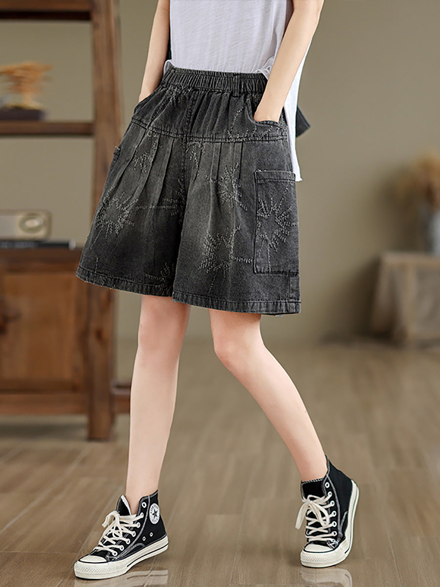 Summer Retro Star Jacquard Denim Fifth Pants Cc012