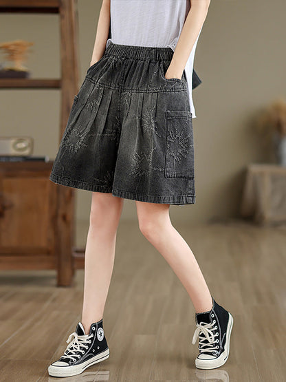 Summer Retro Star Jacquard Denim Fifth Pants Cc012