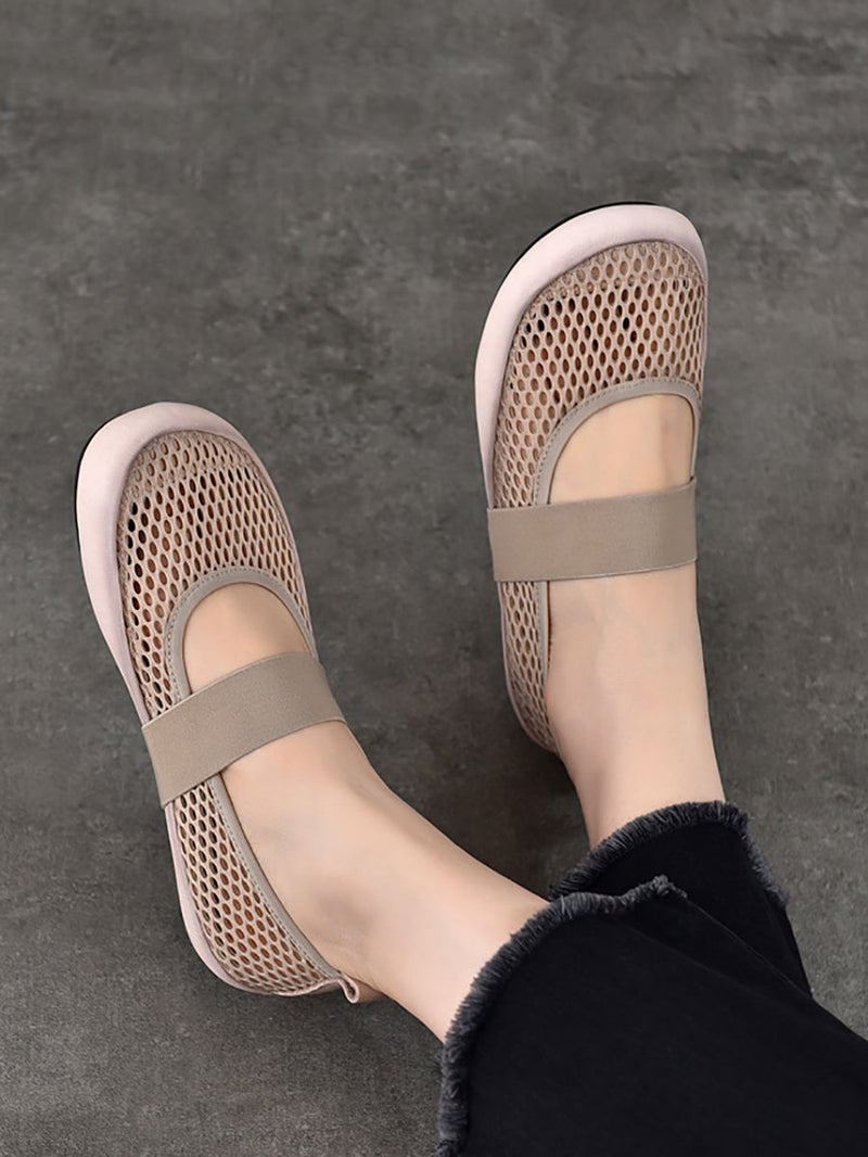 Low Heel Leather Summer Mesh Shoes
