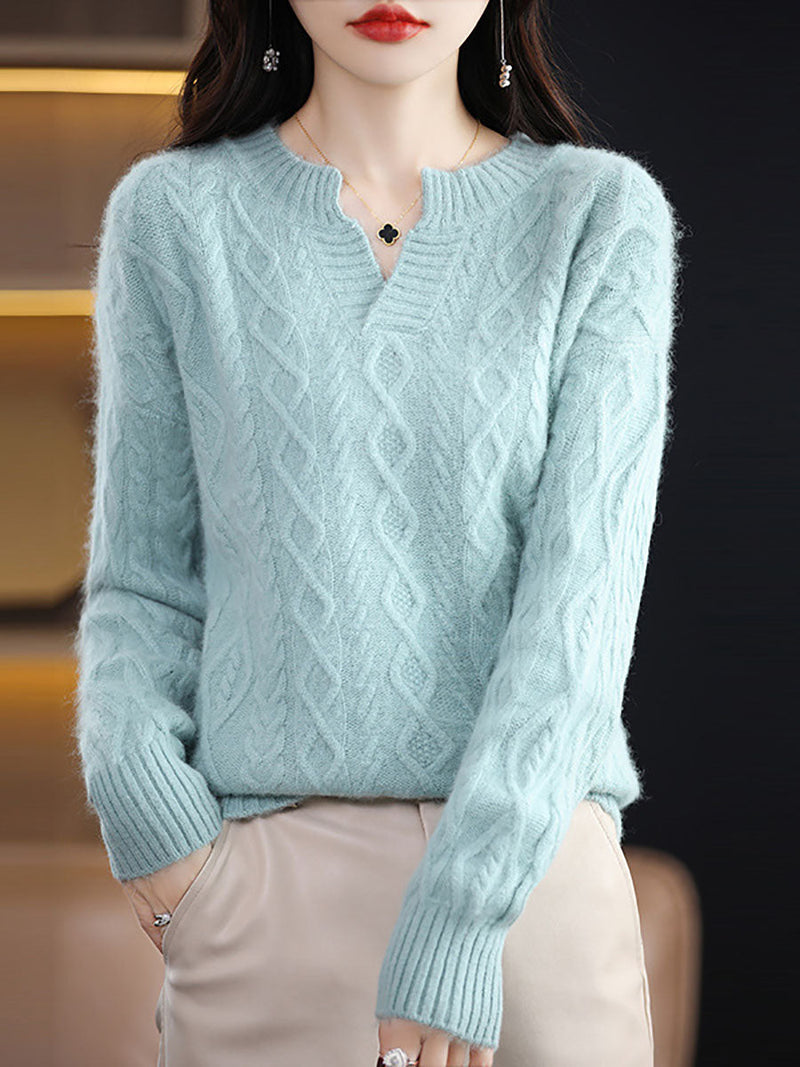 Autumn V-neck Wool Twist Knit Sweater Ax1030