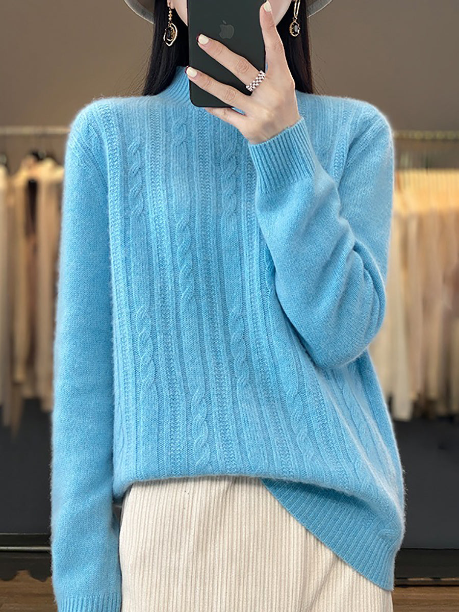 Autumn Cable Knit 100%wool Half Turtleneck Sweater Qn027