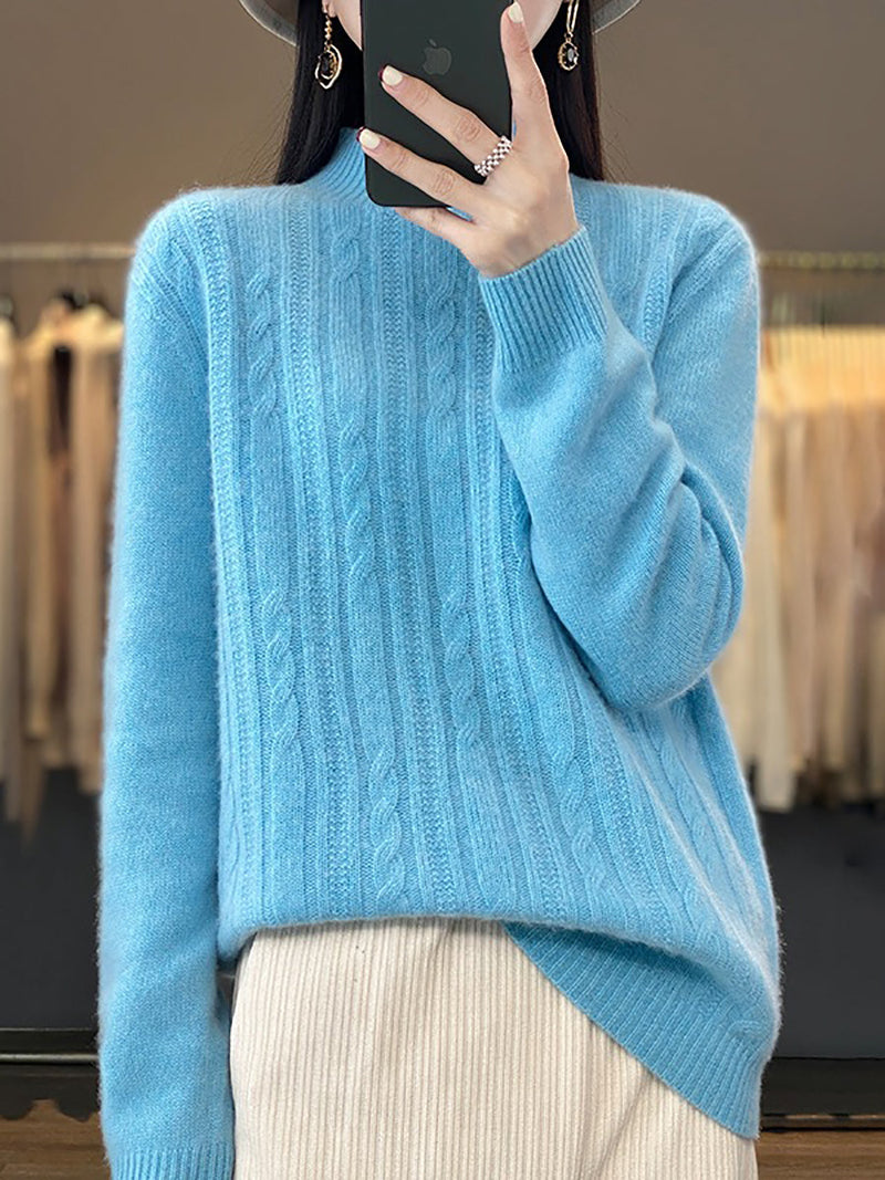 Autumn Cable Knit 100%wool Half Turtleneck Sweater Qn027