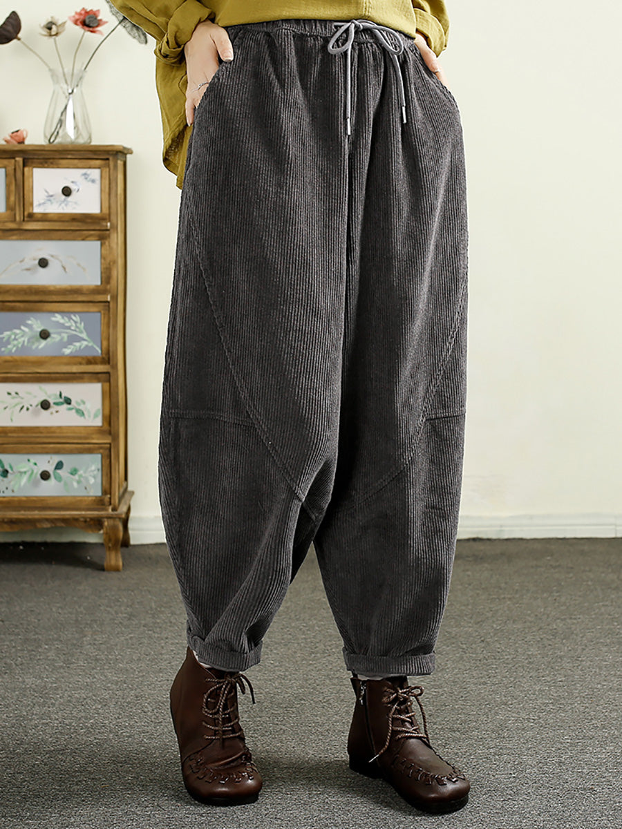 Autumn Corduroy Spliced Cotton Harem Pants Ai1047
