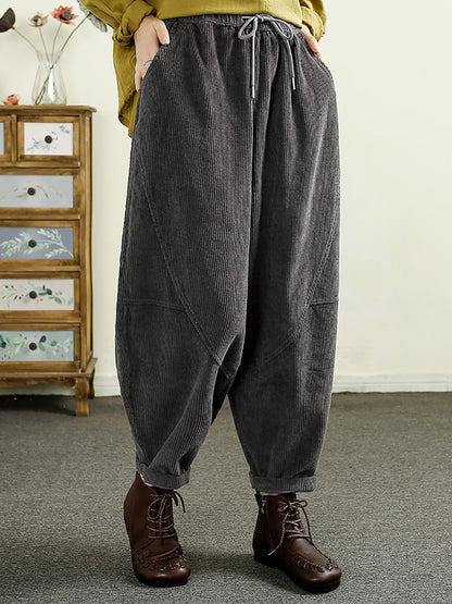 Autumn Corduroy Spliced Cotton Harem Pants Ai1047