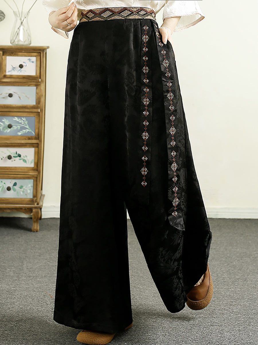 Summer Jacquard Spliced Wide-leg Pants Cv1009