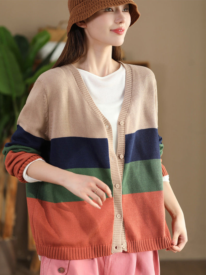 Autumn Colorblock V-neck Knit Sweater As1012