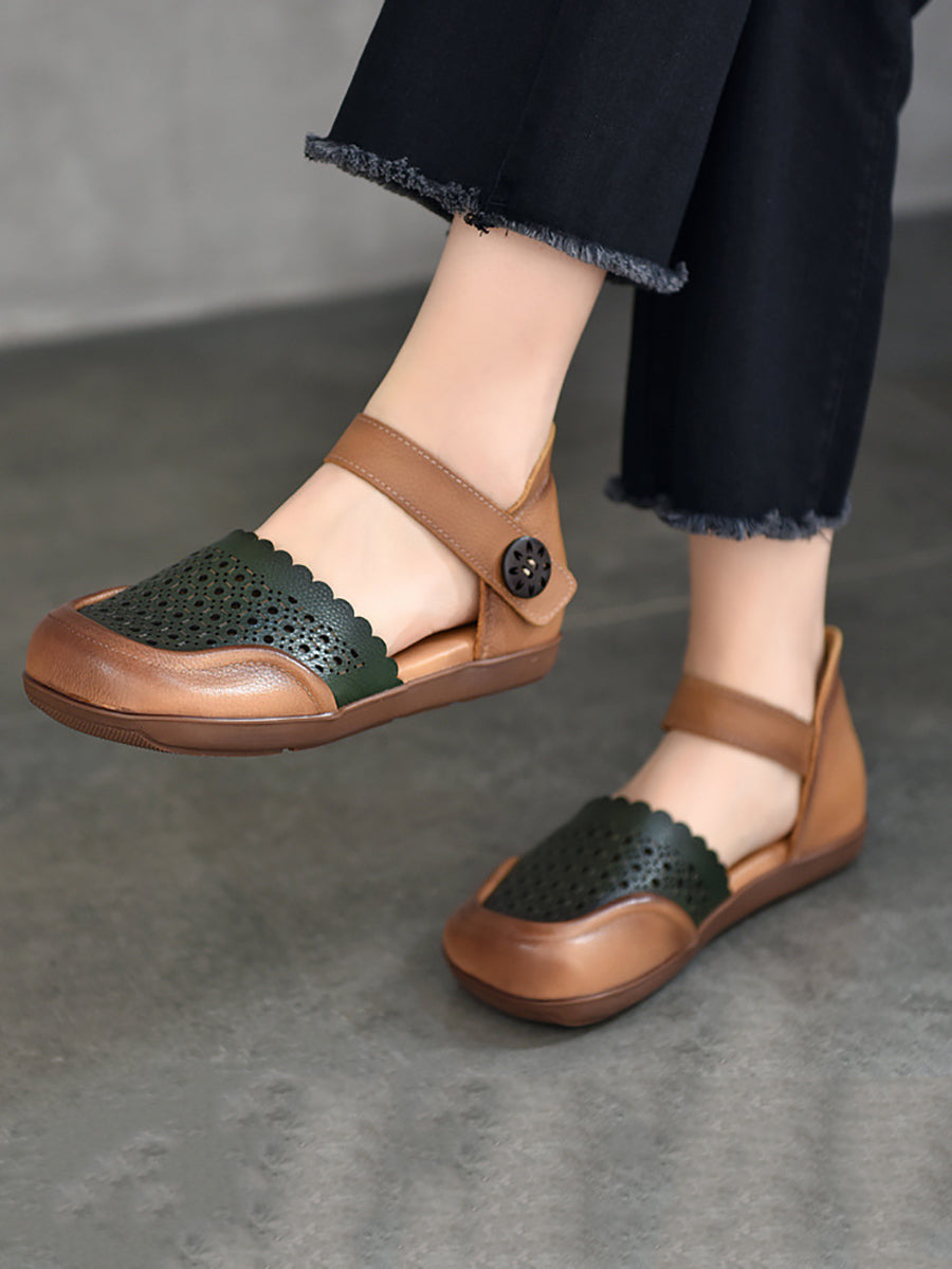 Summer Colorblock Leather Flat Shoes Aa1050