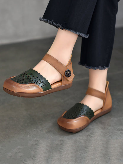 Summer Colorblock Leather Flat Shoes Aa1050