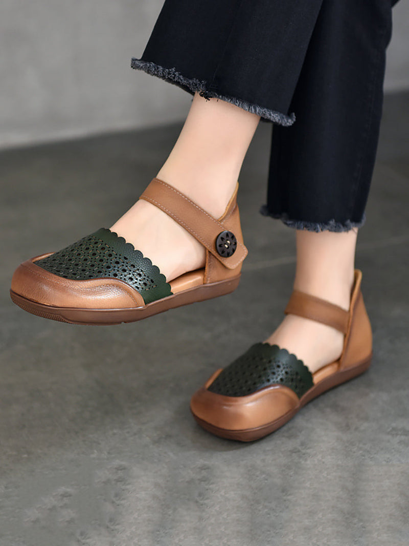 Summer Colorblock Leather Flat Shoes Aa1050