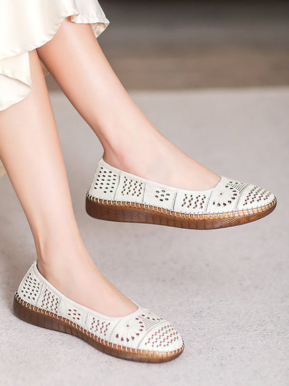 Summer Leather Spliced Cutout Shoes Zz1003
