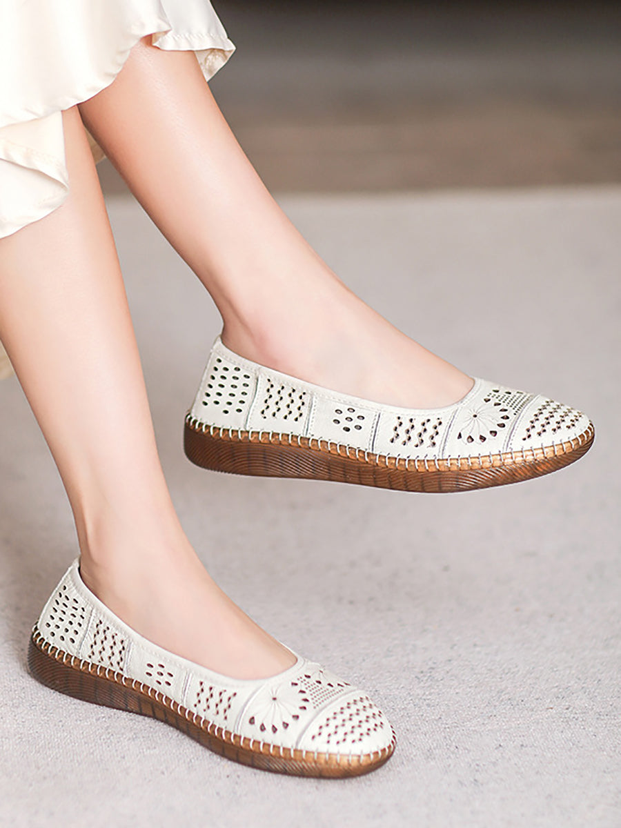 Summer Leather Spliced Cutout Shoes Bn1018