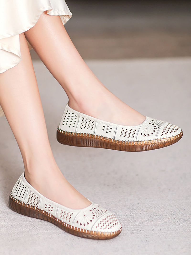 Summer Leather Spliced Cutout Shoes Zz1003