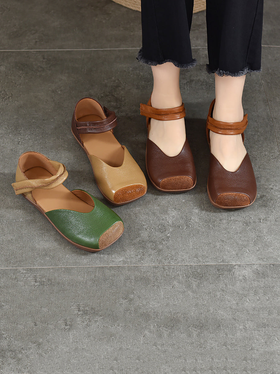 Summer Leather Colorblock Flat Shoes Qw1039