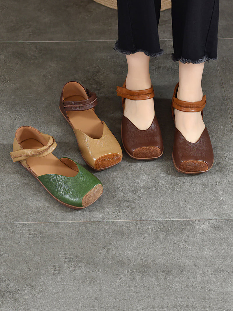 Summer Leather Colorblock Flat Shoes Qw1039