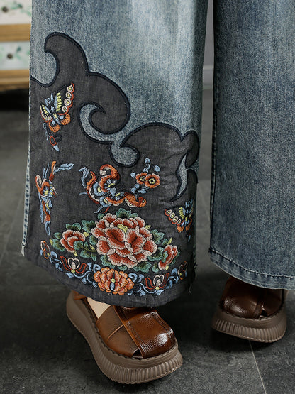 Summer Embroidery Denim Wide-leg Pants Aa1039