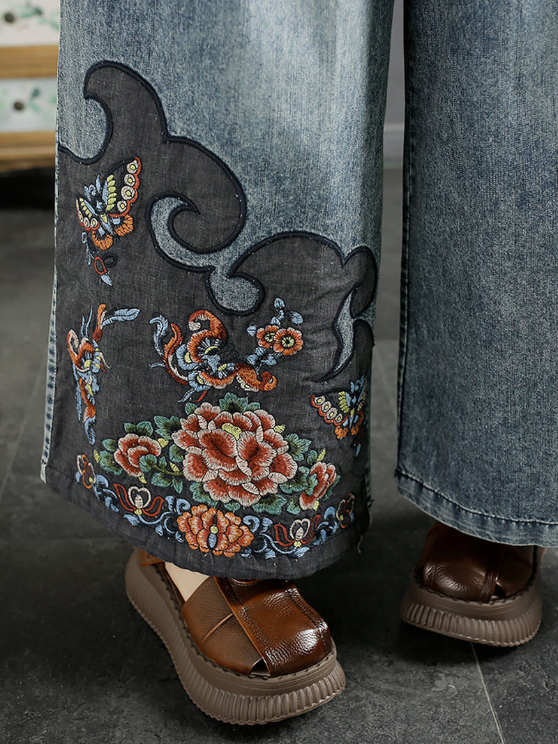 Summer Embroidery Denim Wide-leg Pants Aa1039