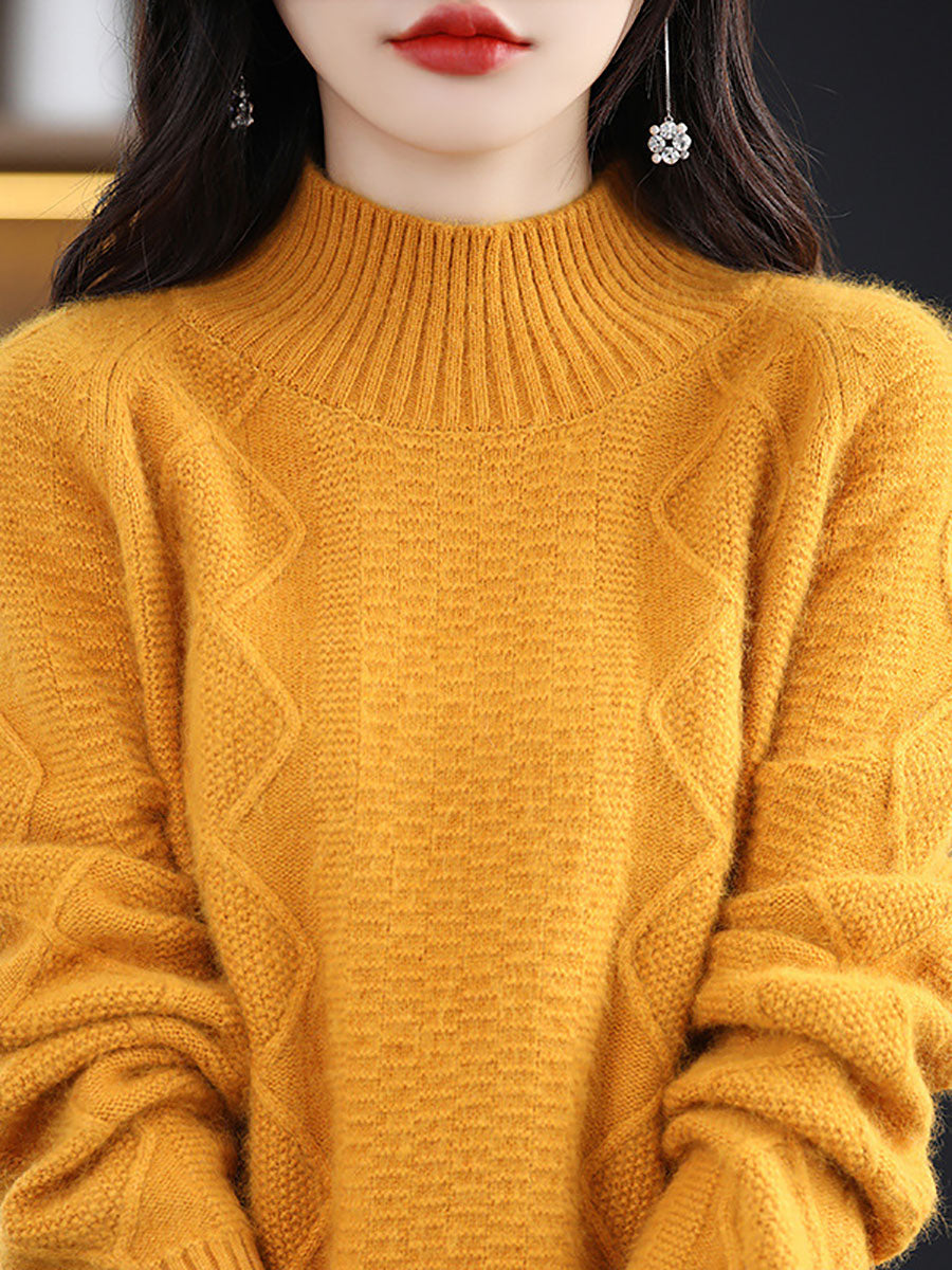 Autumn Half-turtleneck Wool Twist Knit Sweater Ax1031