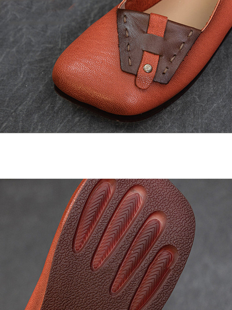Summer Colorblock Leahter Soft Flat Shoes Kl1025