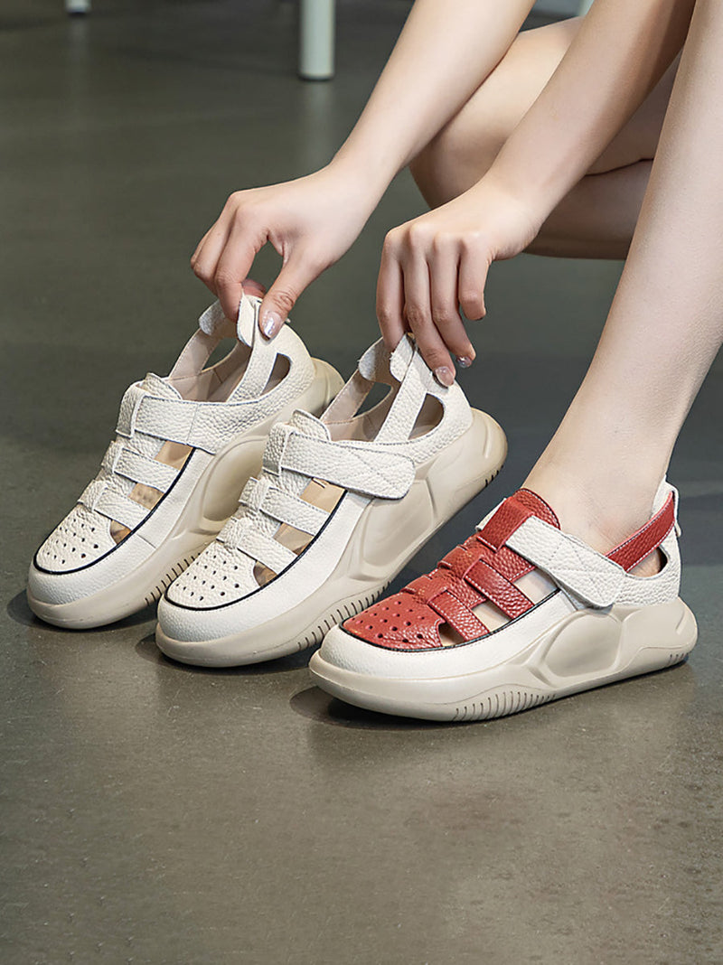 Summer Leather Colorblock Platform Sandals Io1027