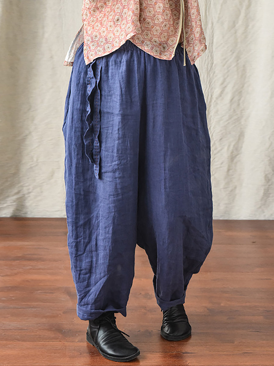 Drawstring Loose Linen Turnip Pants Cx045