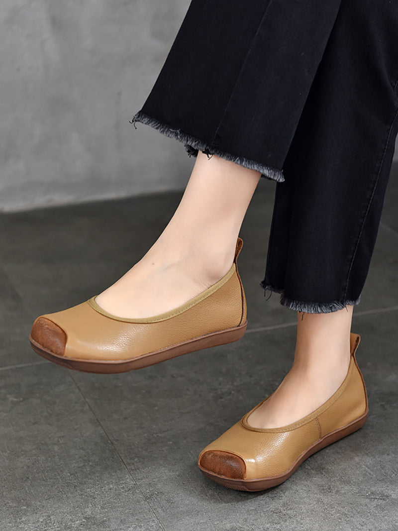 Summer Soft Leather Colorblock Flat Shoes Rr1021