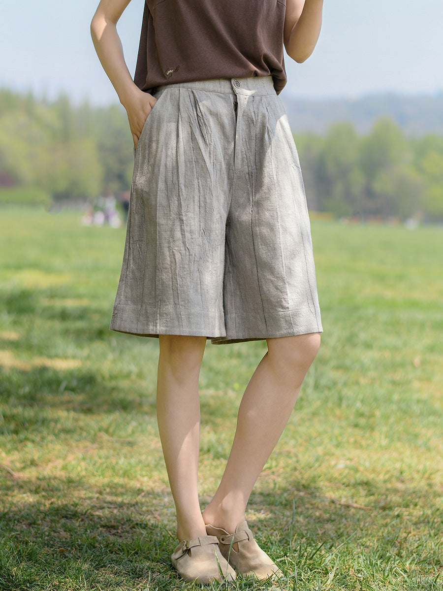 Summer Retro Cotton Ramie Shorts Ii1026
