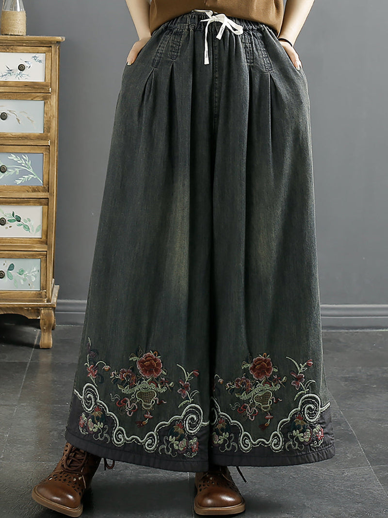 Summer Embroidery Denim Wide-leg Pants Sc1045