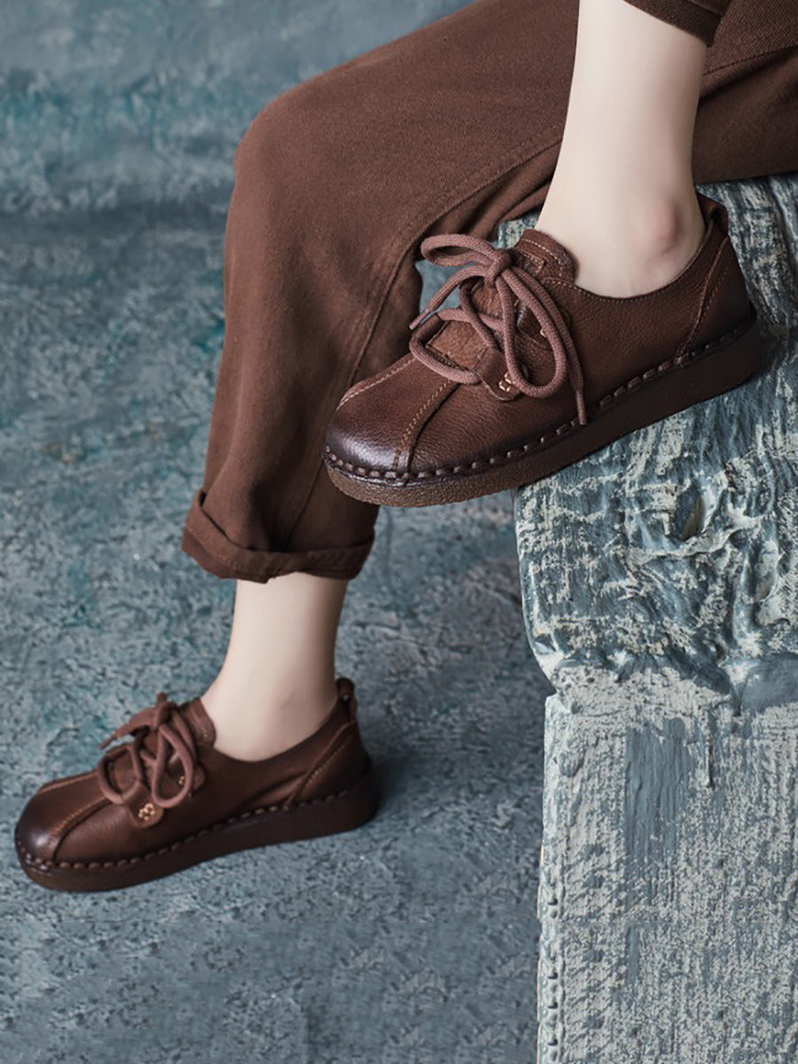 Leather Spliced Low Heel Shoes At1015
