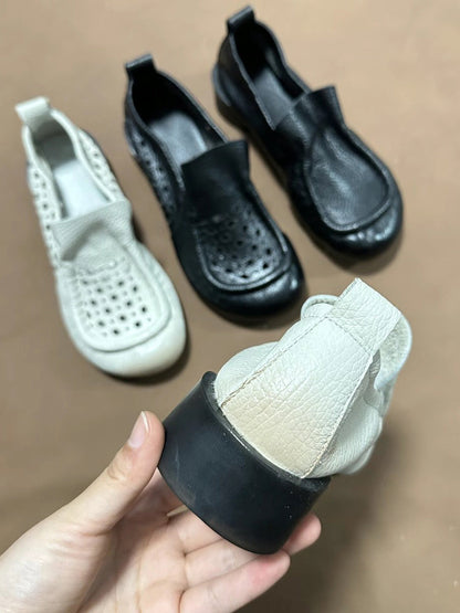 Summer Retro Soft Genuine Leather Low Heel Shoes Cx013