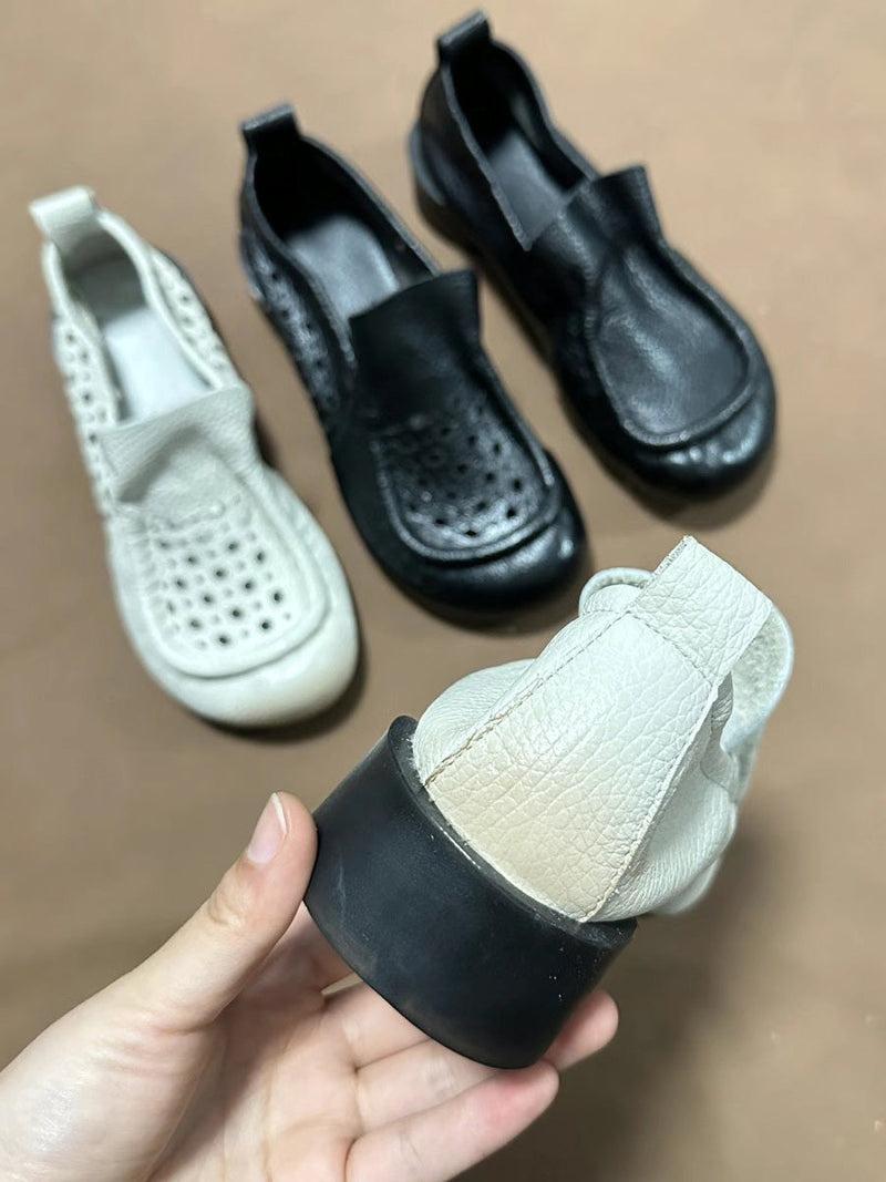 Summer Retro Soft Genuine Leather Low Heel Shoes Cx013