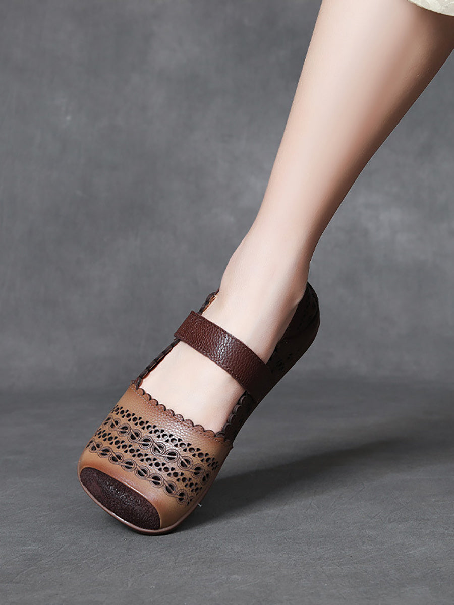Leather Colorblock Cutout Flat Shoes Ty1028
