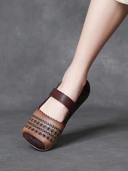 Leather Colorblock Cutout Flat Shoes Ty1028