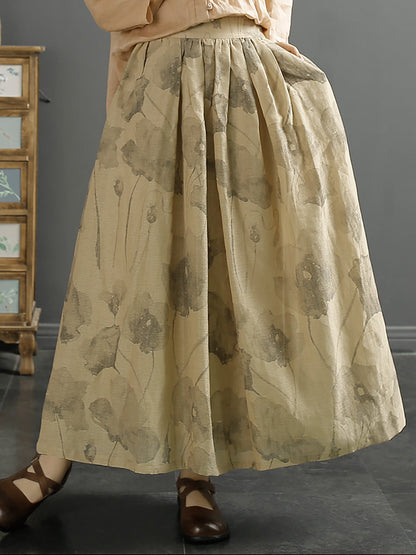 Summer Ink-print Shirred Loose Skirt Kl1027